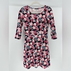 Brixon Ivy Floral Stretchy Textured Knit Dress, Pockets, Women’s XS